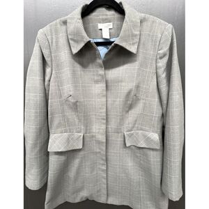 Worthington Blazer Women‎ 14 Gray Glen Plaid Lined Stretch Mid Length Jacket
